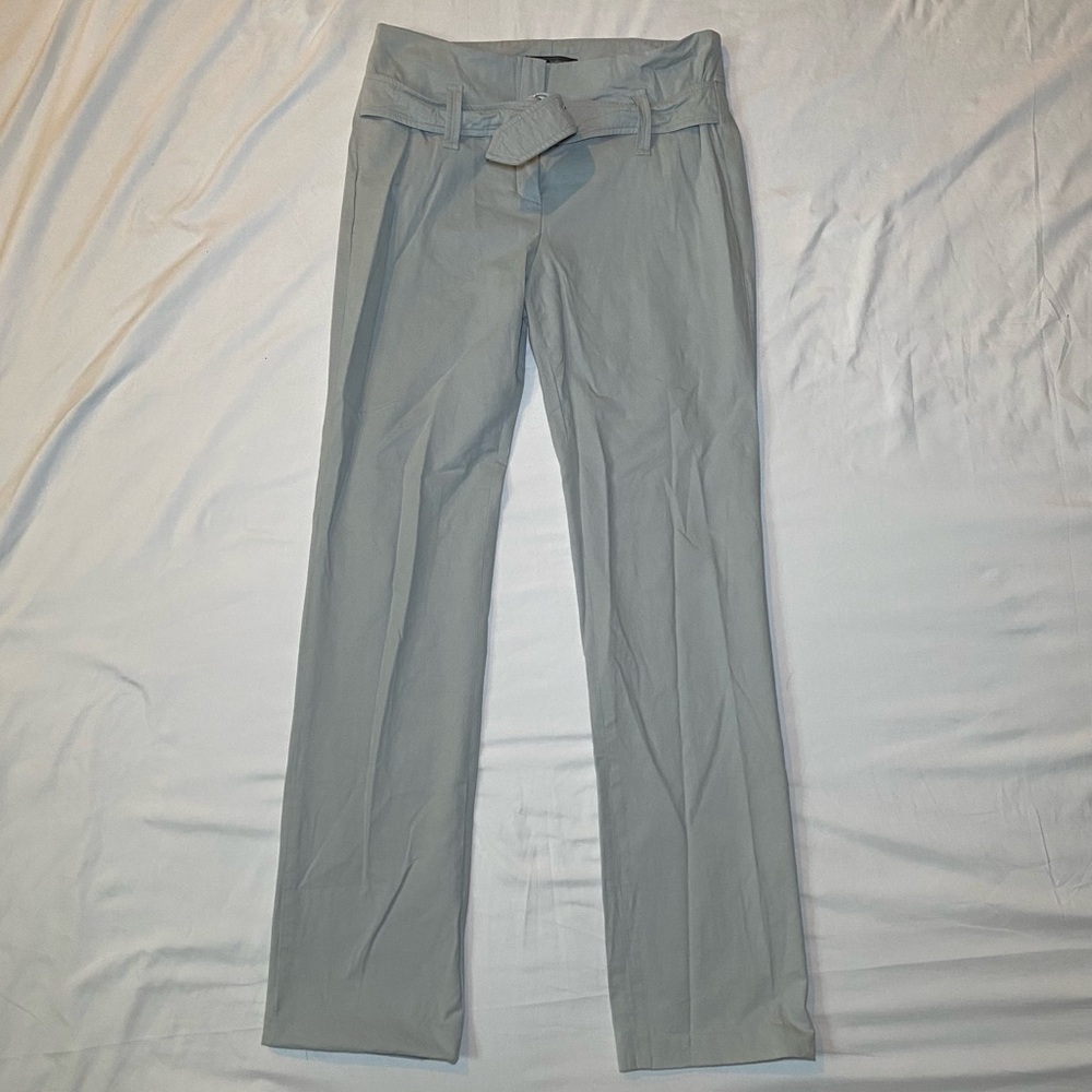 Women's Vintage 90s Gray Low Rise Pants with a Straight Leg and Built in Belt, 6